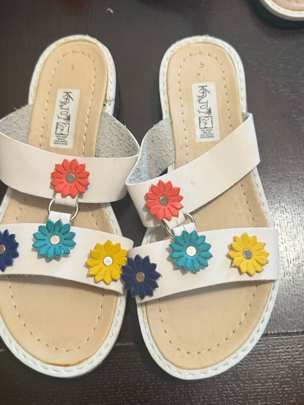 New Mexican leather White Floral Multi-Color Daisy Slide Sandals